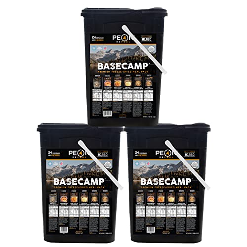 Peak Refuel Basecamp Bucket 3.0 | 480g Protein | 10180 Calories | 100% Real Meat | Premium Freeze Dried Backpacking & Camping Food | 24 Servings | Ideal MRE Survival Meal (3 Pack Bucket)