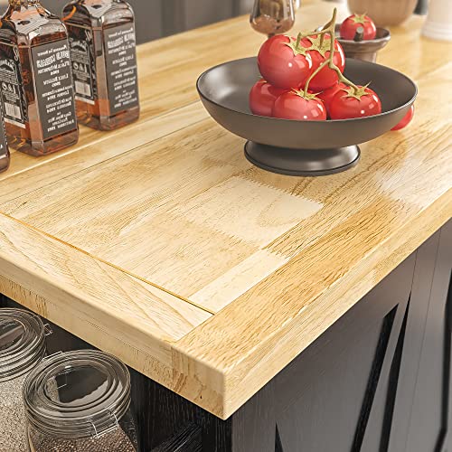 IRONCK Rolling Kitchen Island Cart with Drop-Leaf Countertop, Barn Door Style, Black G666768