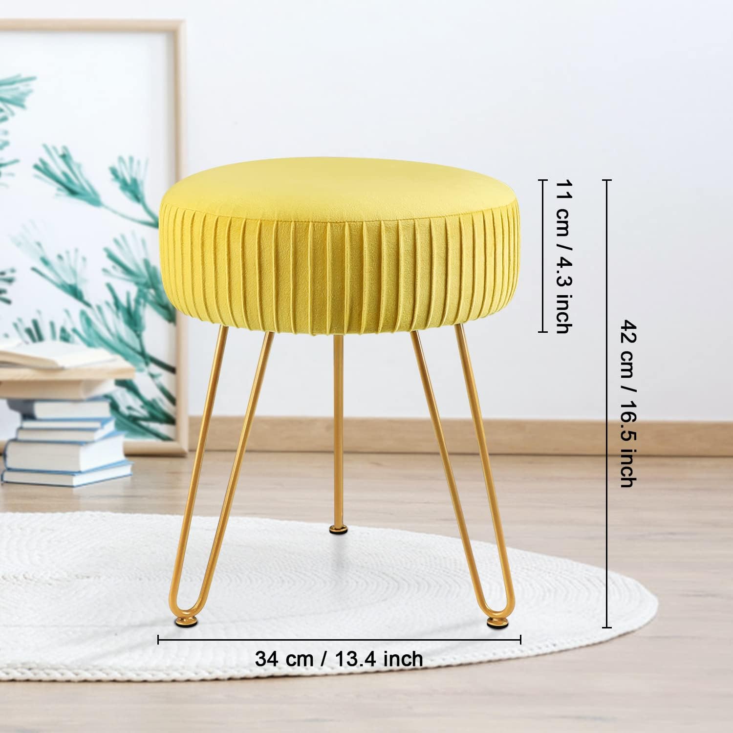 Velvet Vanity Chair with Golden Metal Legs, Yellow P5520