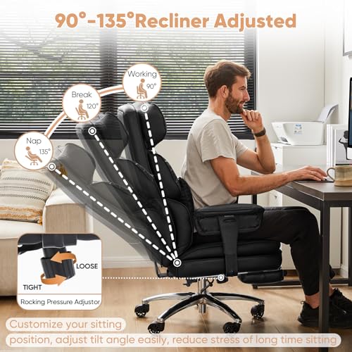 Sweetcrispy Executive Office Desk Chair Ergonomic High Back with Footrest, Black G1555
