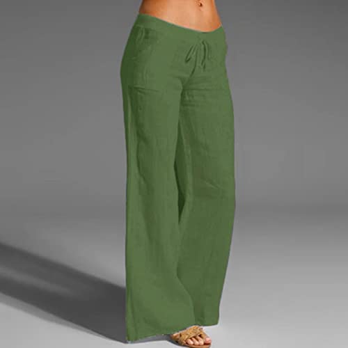 Women Linen Cotton Wide Leg Pants with Drawstring Waist Z12400