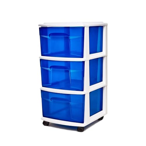 HOMZ 3-Tier Clear Plastic Storage Organizer Cart with Wheels, Black Frame M4715