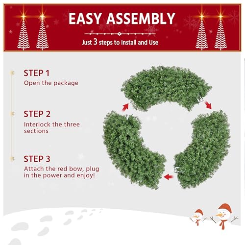 Yaheetech 48in Pre-lit Artificial Christmas Wreath with Red Bow, 200 LED Lights Y257427