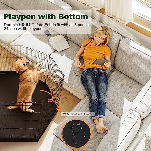 PJYuCien Dog Playpen - Metal Foldable Exercise Pen with Bottom Pad for Small Medium Pets C352