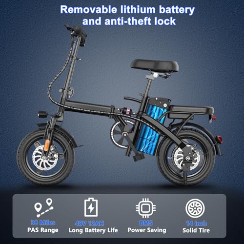 Peak 500W Folding Electric Bike for Adults, 14" Mini Ebike with Removable Battery D85153
