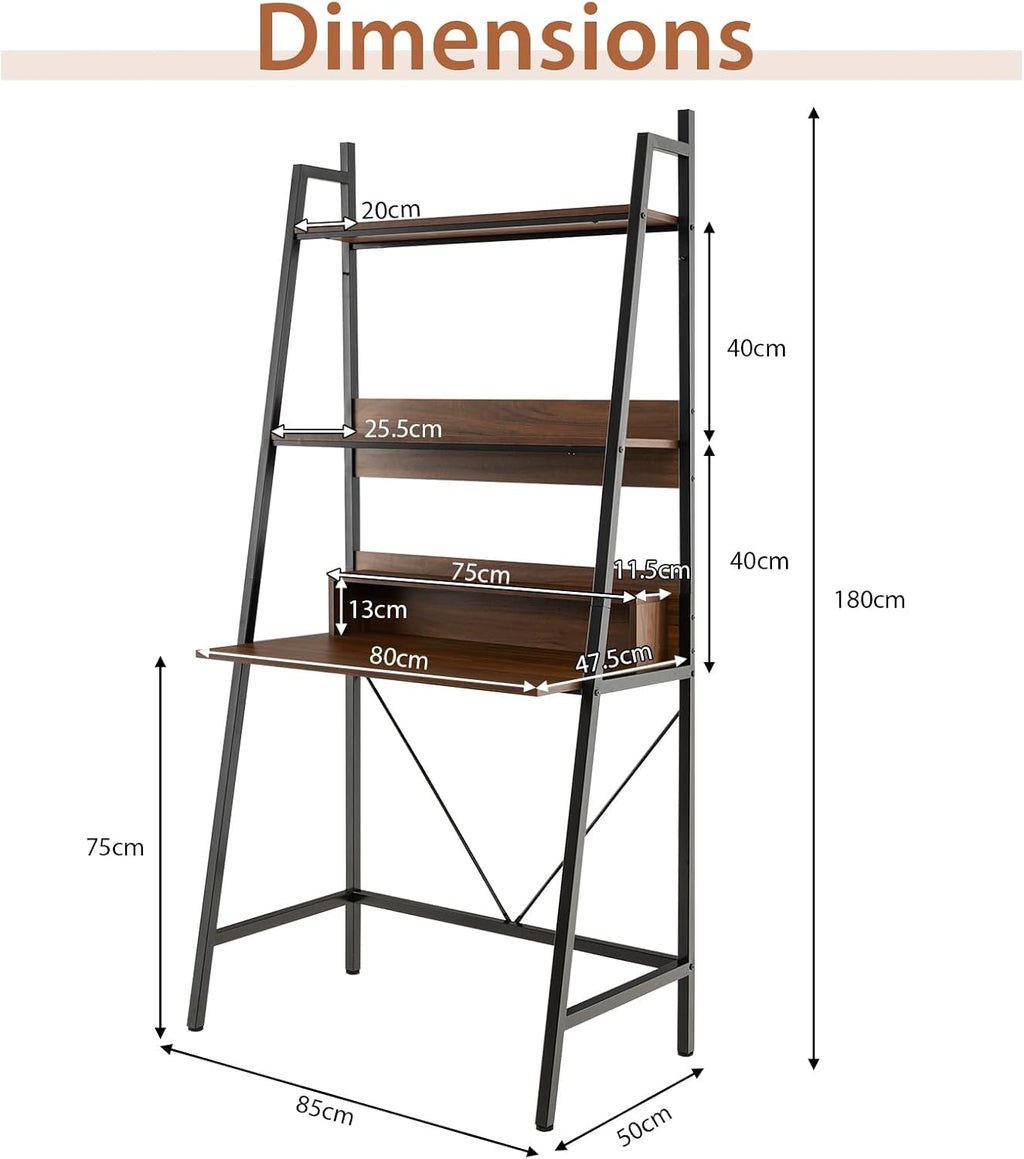 GOFLAME 71" High Ladder Desk with Open Shelves, Brown V699