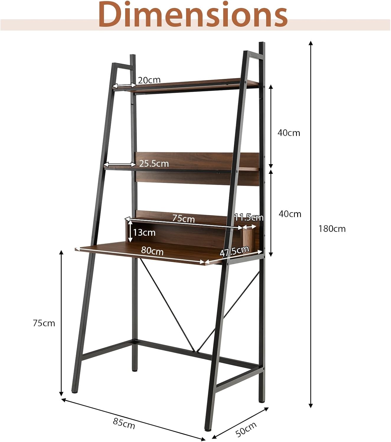 GOFLAME 71" High Ladder Desk with Open Shelves, Brown V699
