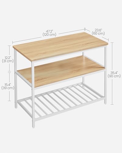 VASAGLE Kitchen Island with 3 Shelves, 47.2 Inches, Rustic Brown and Black W99569