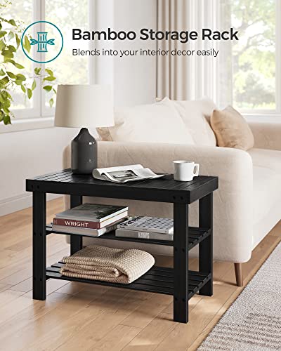 SONGMICS 3-Tier Bamboo Shoe Rack Bench, Entryway Storage, Ink Black X802