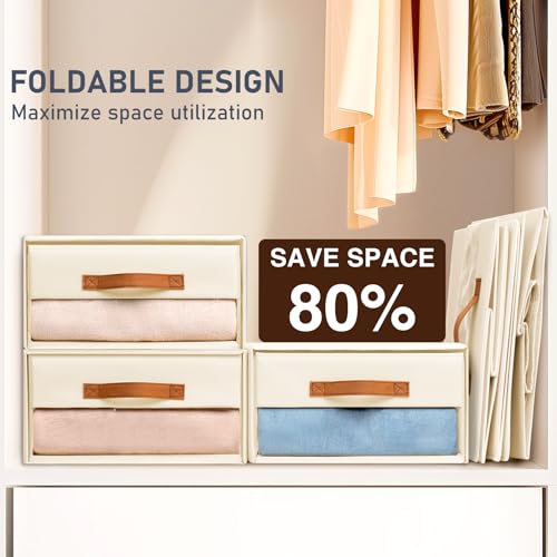 DIMJ Closet Organizers and Storage - Fabric Bins with Drawers, Stackable, 4-Pack, Grey G8366