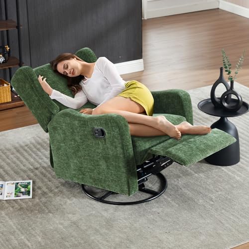 360° Swivel Glider Recliner Chenille Upholstered Wingback Accent Chair Green B93757