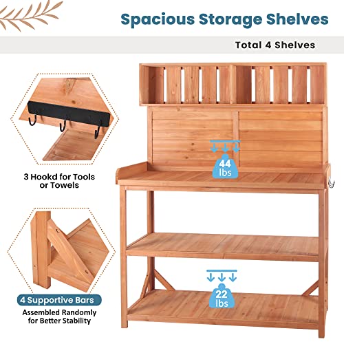 Merax 66" Outdoor Farmhouse Wooden Potting Bench Table with 2 Drawers and Cabinet, Brown U7933