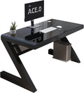 Modern Computer Desk Tempered Glass Large Office Desk with Threading Hole Storage Stand Study Writing Desk Easy to Install Computer Workstation for Home Office(Black,39.3 * 19.6'')