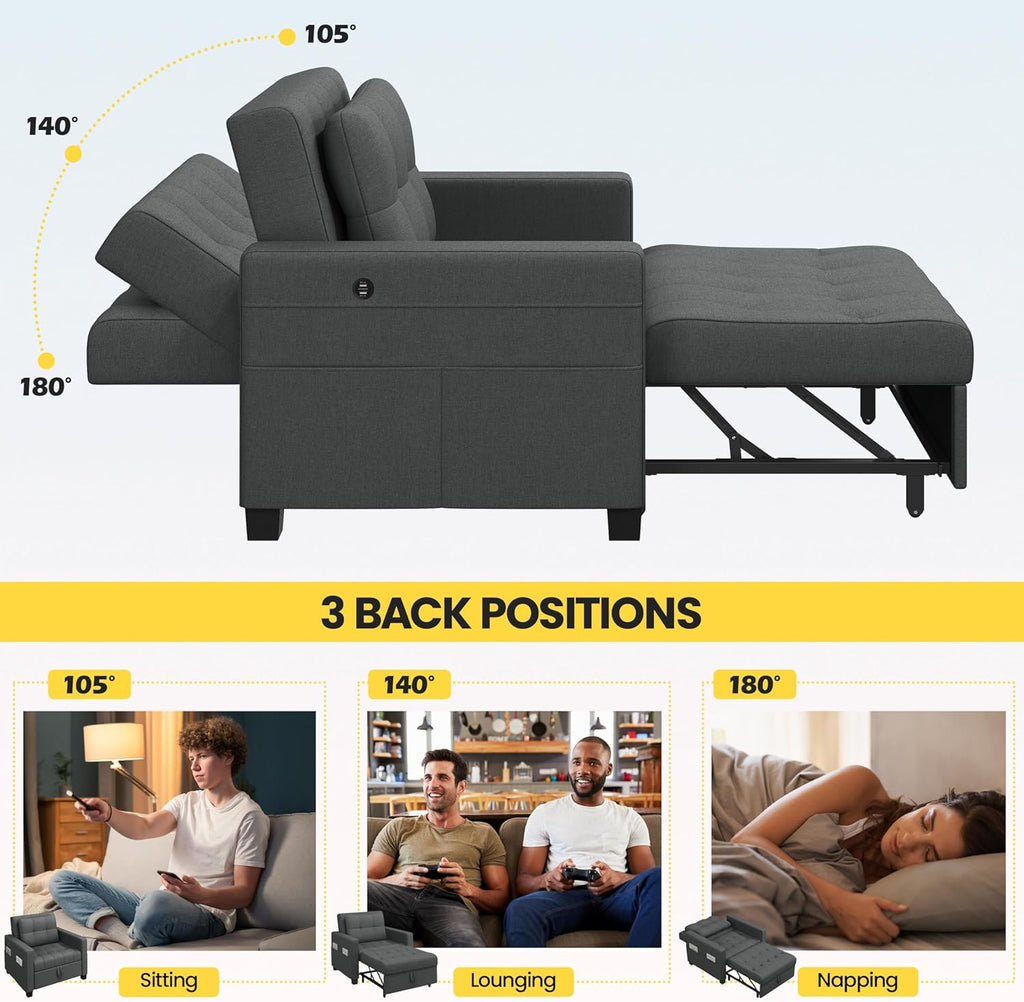Yaheetech Convertible Chair Bed 3-in-1 Sleeper Sofa with USB Ports, Dark Gray D649285