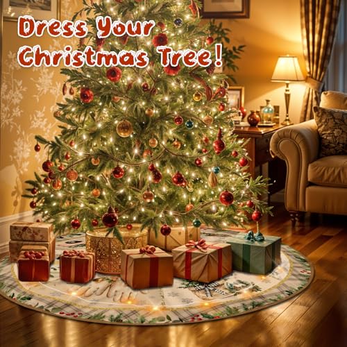 Christmas Tree Skirt 36 Inch with Snowman Reindeer Santa Snowflake L183244