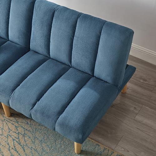 Majnesvon Modern Convertible Folding Sleeper Loveseat Sofa Couch, Corduroy, Blue Q971052