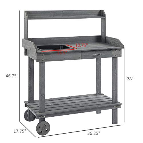 Outsunny 36" Wooden Potting Bench Work Table with Sink and Storage, Brown O683