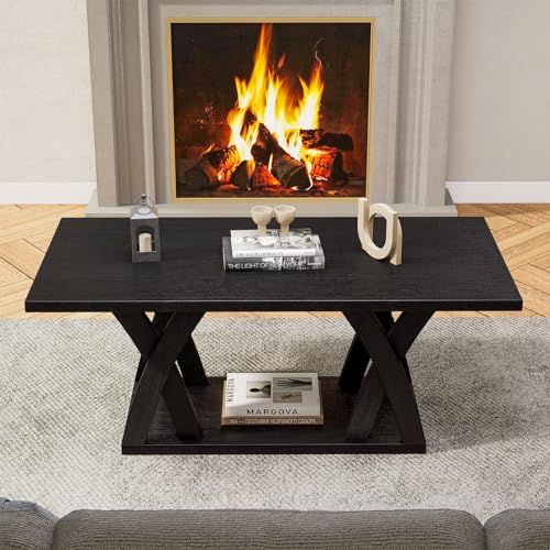 Farmhouse Coffee Table with Shelf, 47" Dark Brown V87810