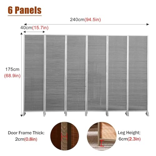 Japanese Screen Room Divider 6 Panels, Folding Portable Privacy Screen, 175cm Tall E80452