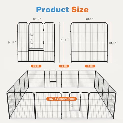 Sweetcrispy Dog Playpen Indoor - 8 Panel Metal Pet Fence with Doors for Small/Medium Pets R262216