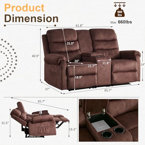 65.7" Manual Loveseat Recliner with Storage Console, Grey Linen G3610