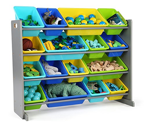 Humble Crew Supersized Toy Storage Organizer with 16 Removable Bins, Grey/White D772791