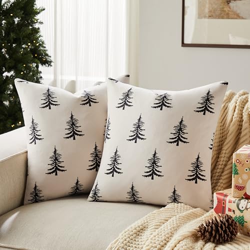 Christmas Pillow Covers Set of 2, 18x18 Inch, Green Winter Tree Print Z3499