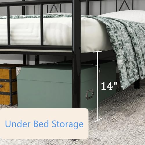 Full Size Metal Platform Bed Frame with Headboard, Black U138819