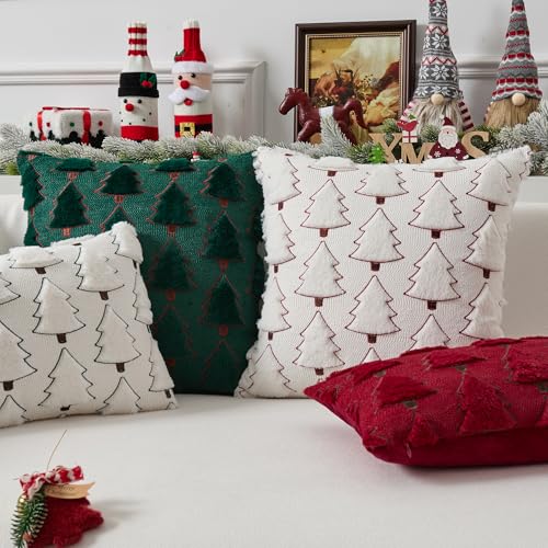 UGASA Star Christmas Decorative Pillow Covers 18x18 Inch Set of 2 Dark Green Q9265