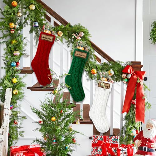 6 Pack Personalized Christmas Stockings 18in Knitted with Leather Patches Red and White F78226