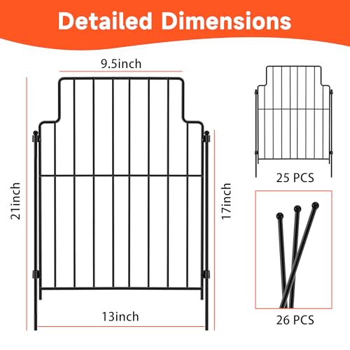 10Pack Decorative Garden Fence, 21in x10.83ft, Rustproof Metal Animal Barrier H73601
