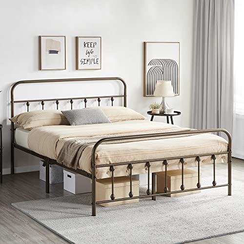 Yaheetech Classic Metal Platform Bed Frame with Victorian Headboard, Full Size Black T81083