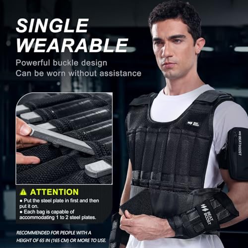 BeatBoost Weighted Vest for Men, Adjustable 20-60lb with Steel Plates F5122