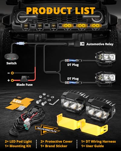 Auxbeam V-MAX Series 72W LED Pod Driving Lights with Amber DRL M188641