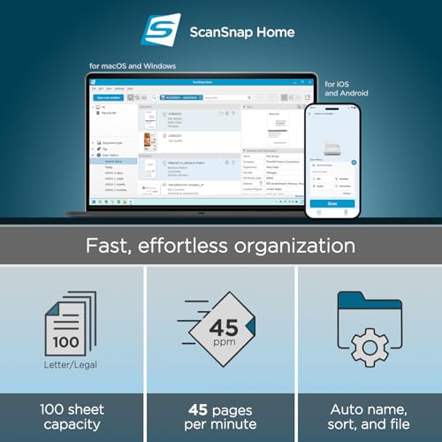 ScanSnap iX2500 Wireless and USB Document Scanner with Touchscreen, 100 Page ADF, White P500137