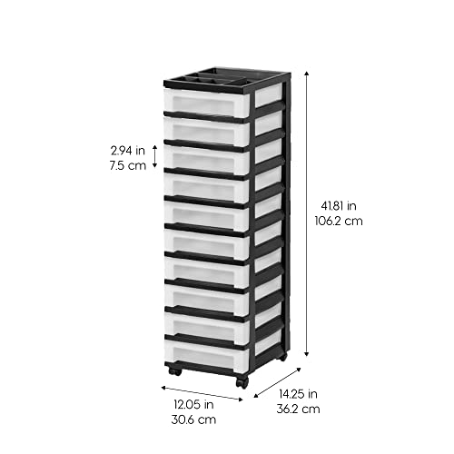 IRIS USA 4-Drawer Plastic Rolling Storage Cart with Wheels, Black/Pearl E270856
