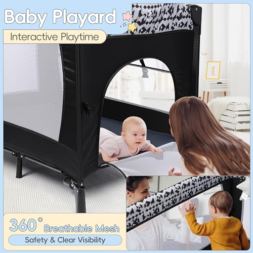 Xilingol 5-in-1 Pack and Play, Baby Bassinet Bedside Sleeper with Diaper Changer & Music Box N3018