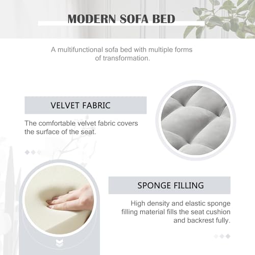 Sleeper Sofa Bed 3 in 1 Convertible Couch with Adjustable Backrest, Grey C377667