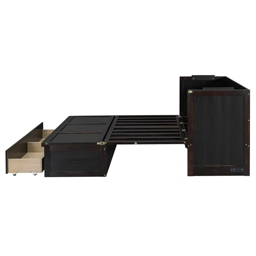 Harper & Bright Designs Queen Murphy Bed Cabinet, Solid Pine, Espresso W128