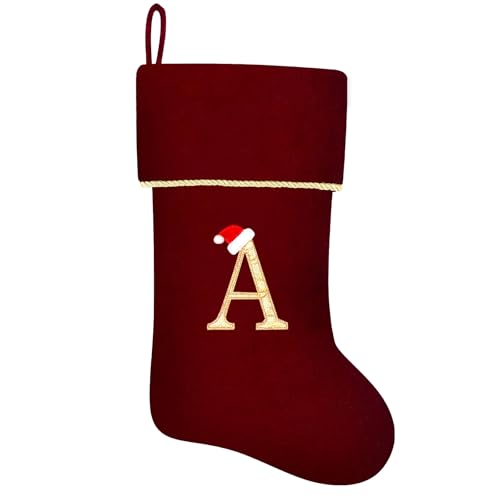 20 Inches Initial Monogram Blue Velvet Christmas Stocking with Gold Trim U394