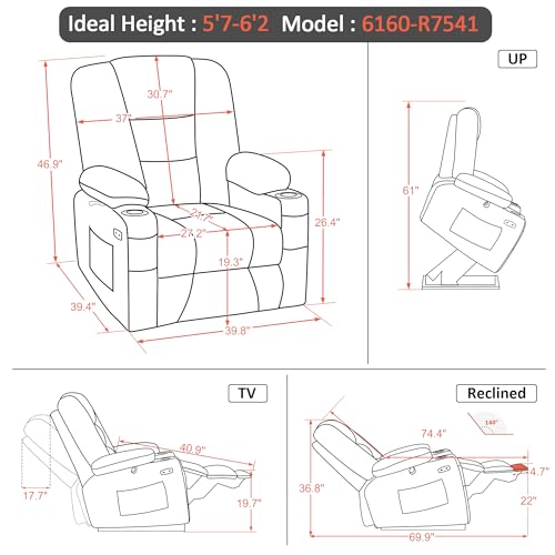 MCombo Small Power Lift Recliner Chair with Massage and Heat, Brown N356790