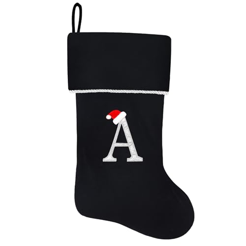 20 Inches Initial Monogram Blue Velvet Christmas Stocking with Gold Trim U394
