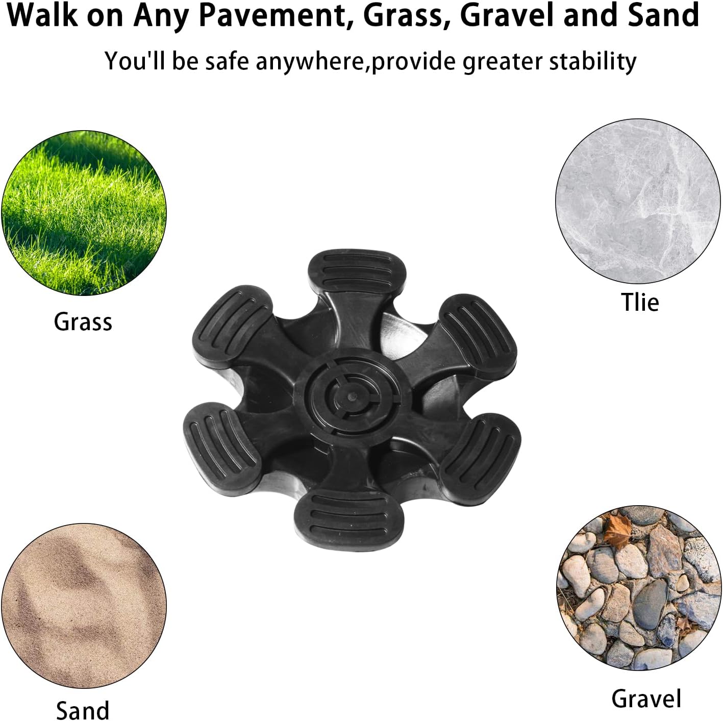 Z&Q LABOR 3/4'' Self Standing Rubber Cane Tip Quad Walking Cane Tips with 6 Support Feet D881494