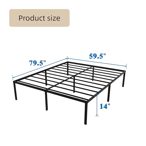Full Size Metal Platform Bed Frame with Headboard, Black U138819