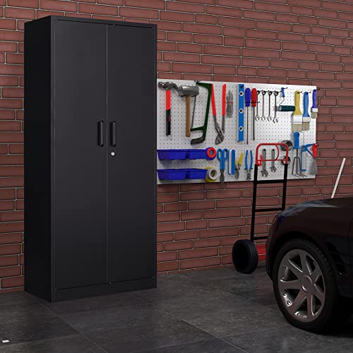 Metal Storage Cabinet with Doors and Shelves, 71" Locking Steel, White L799
