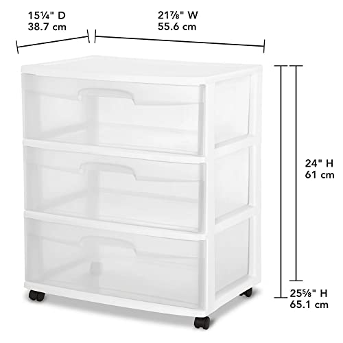 Plastic Storage Drawer Cart with 3 Clear Drawers, White Y574