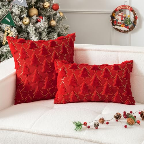 UGASA Star Christmas Decorative Pillow Covers 18x18 Inch Set of 2 Dark Green Q9265
