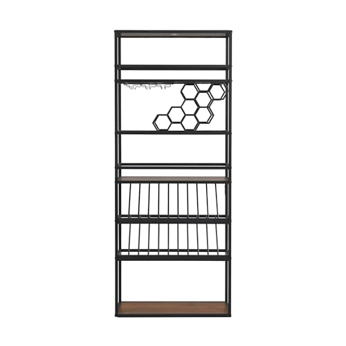 Merax 7-Tier Wine Rack with LED Lights & Glass Holder, Black Gold L47262
