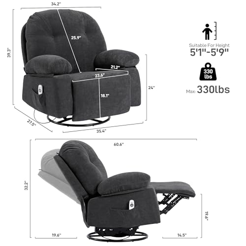 Lazy Boy Recliner Chair for Adults with Heat and USB, Manual (Natural Ash) N4129