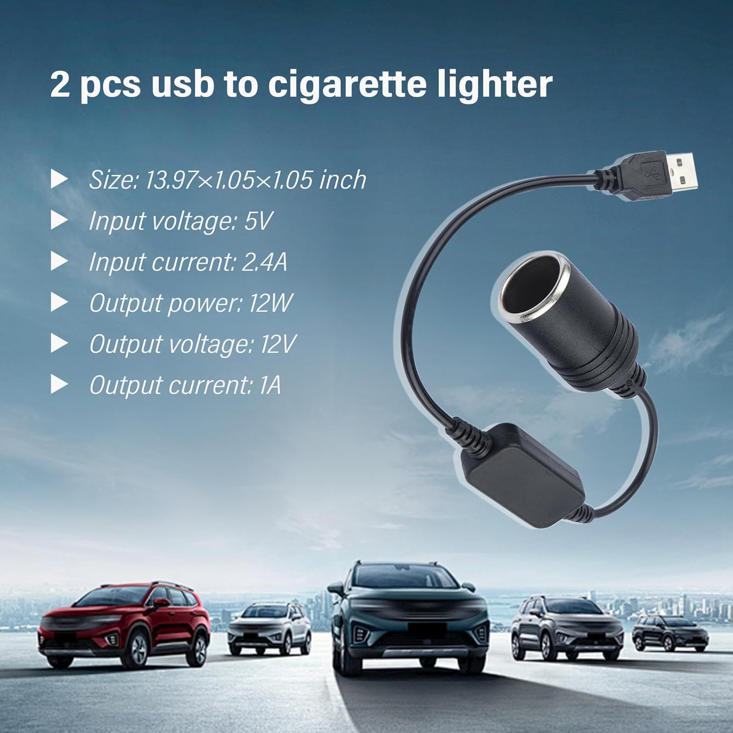 USB to Cigarette Lighter Adapter 12V for Car, Dash Camera, GPS U97148